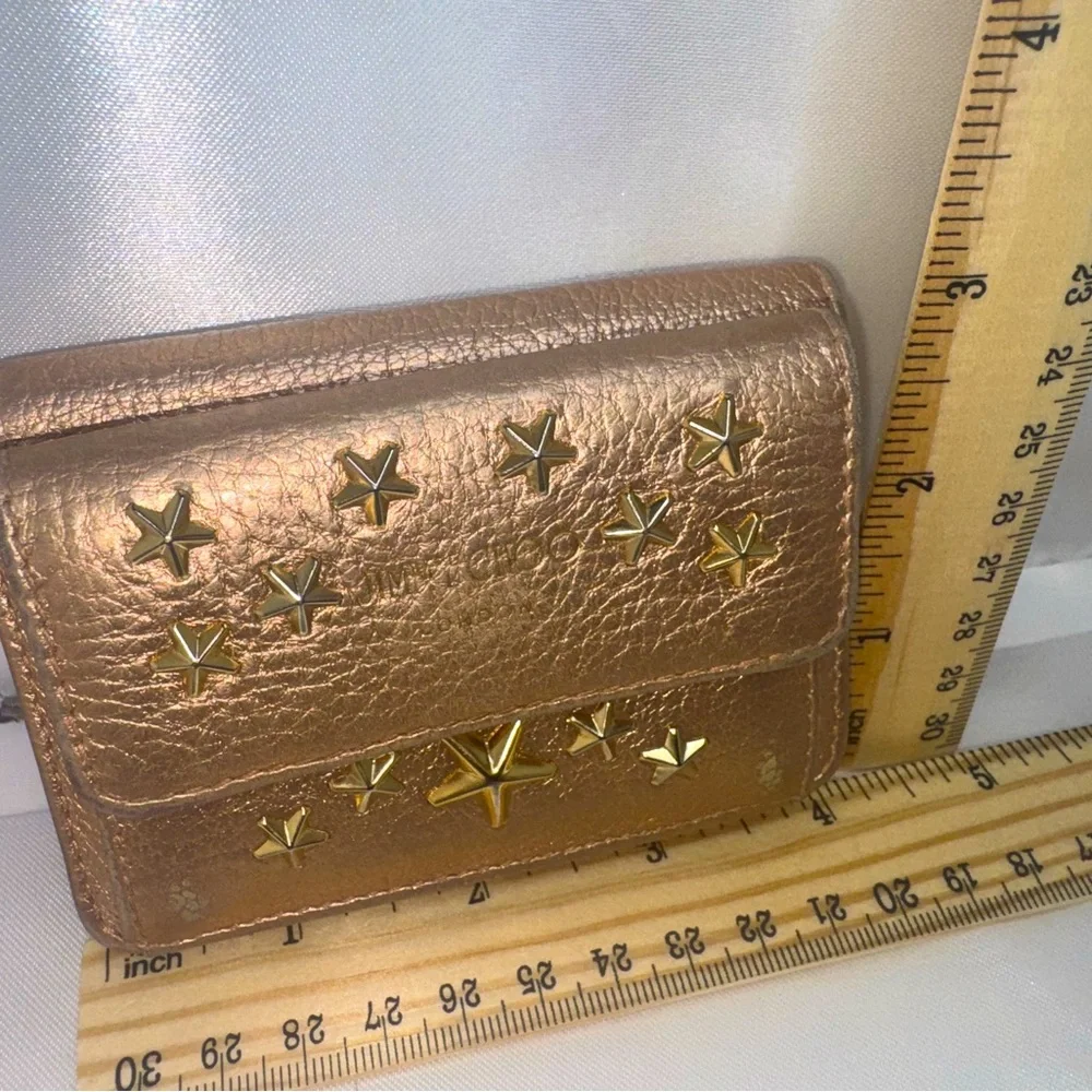 Jimmy Choo Mini Trifold Wallet Star Studded Nino Copper Metallic Leather EUC - Picture 8 of 11